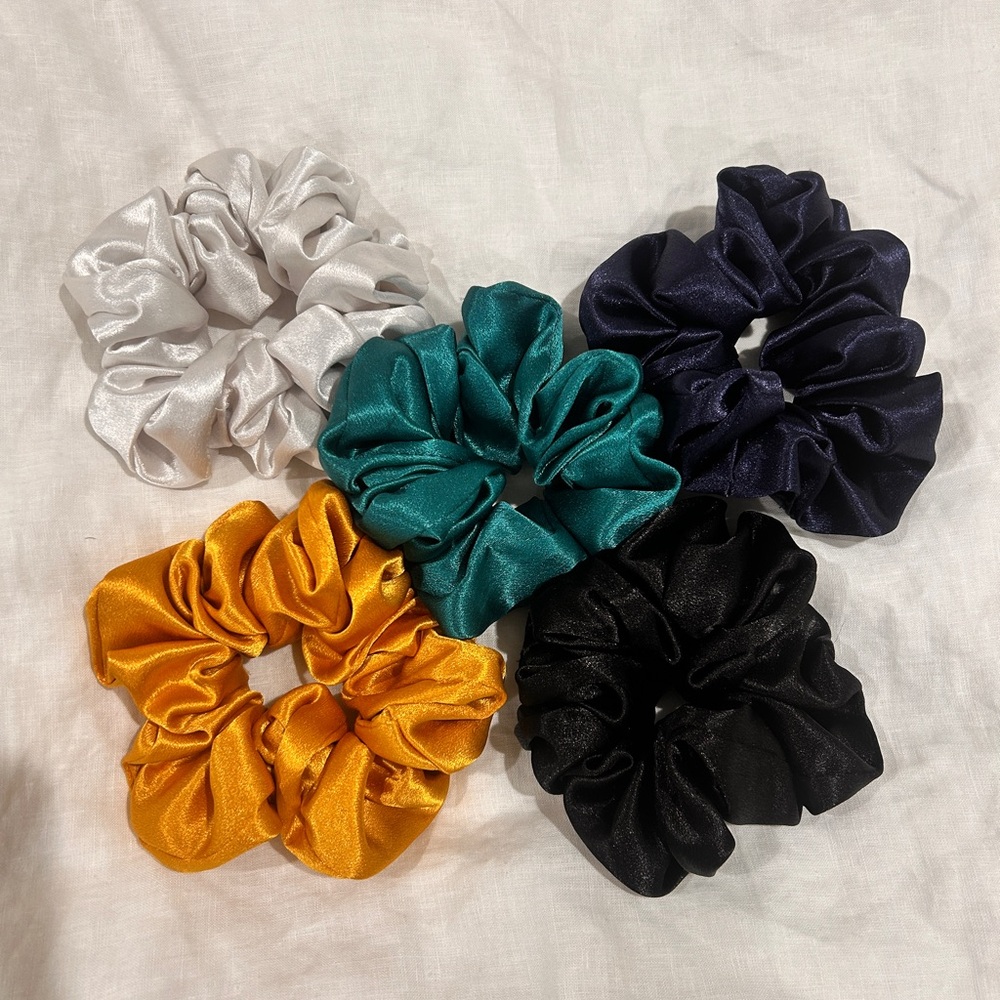 Set of 5 Satin Scrunchies in Assorted Colors